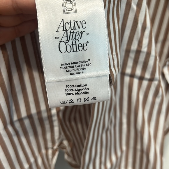Active after coffe mocha white Casual Button Down Shirt Vertical Stripes large - Picture 4 of 8
